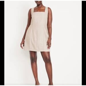 Old Navy Square Neck Linen Blend Mini Dress Oatmeal Tan Medium